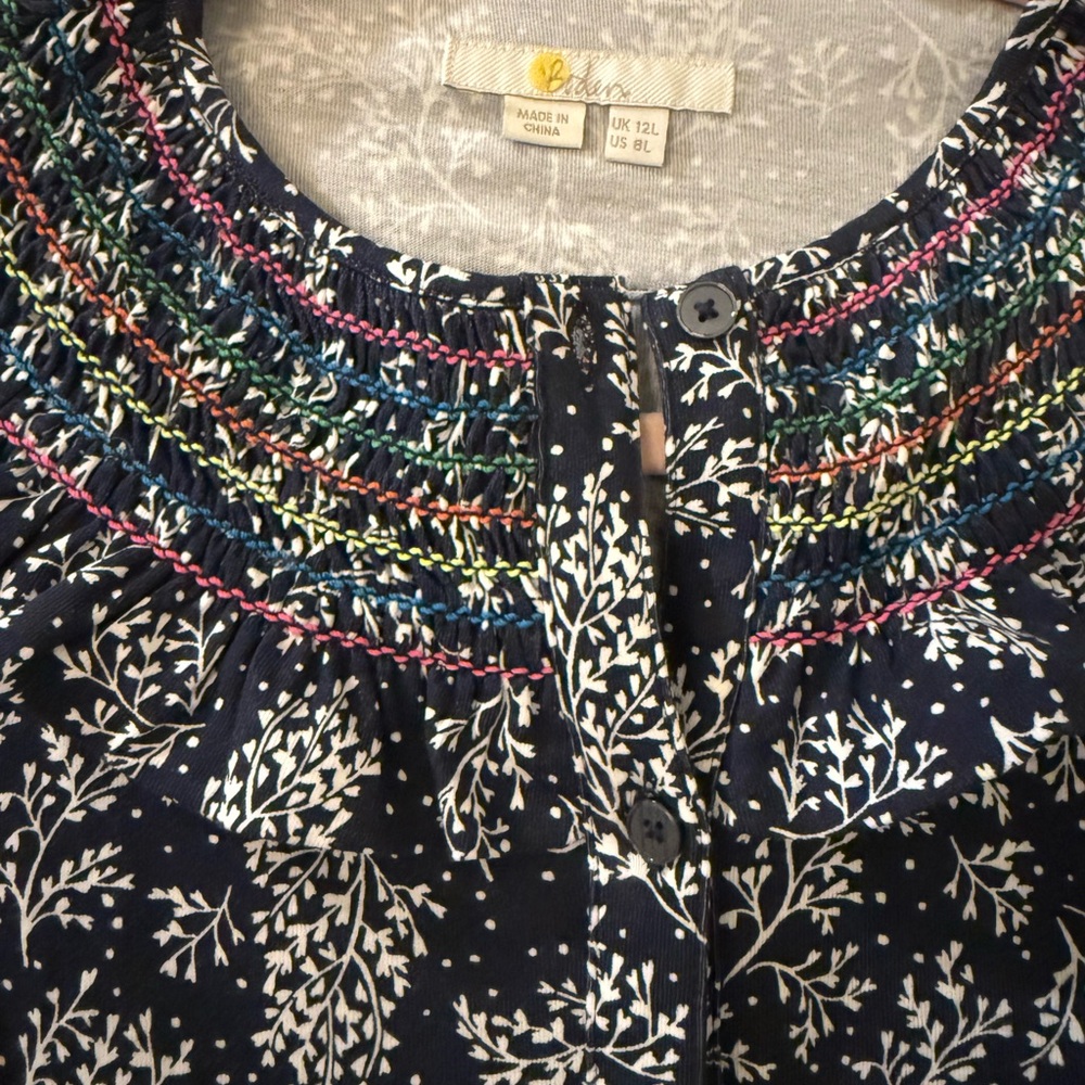 Boden Navy Multicolor Embroidered Dress